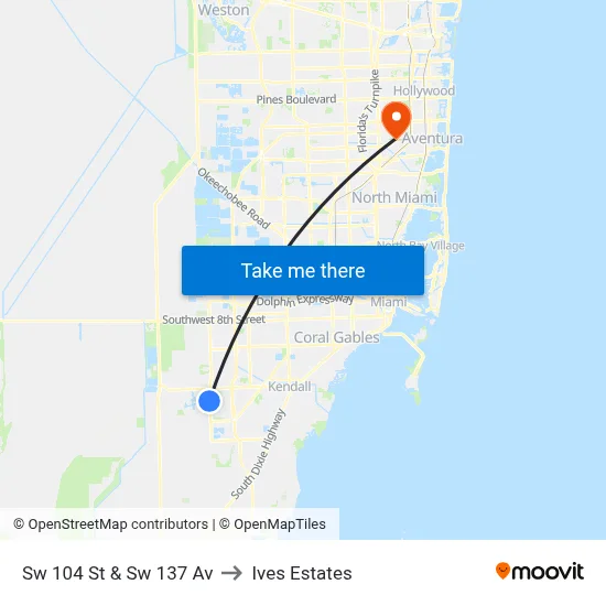 Sw 104 St & Sw 137 Av to Ives Estates map