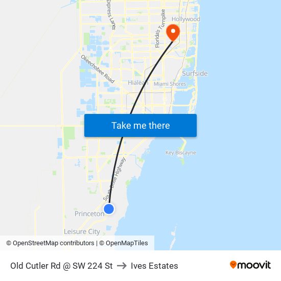 Old Cutler Rd @ SW 224 St to Ives Estates map