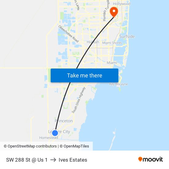 SW 288 St @ Us 1 to Ives Estates map