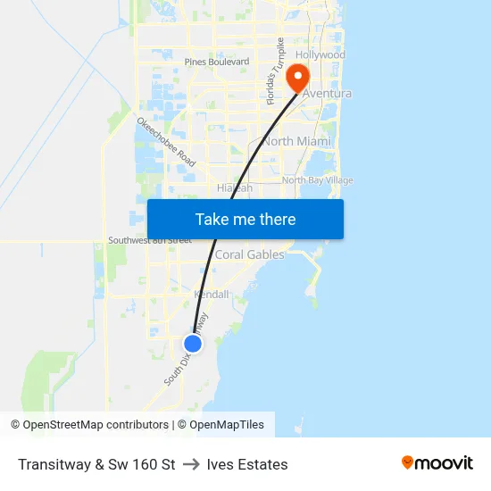 Transitway & Sw 160 St to Ives Estates map