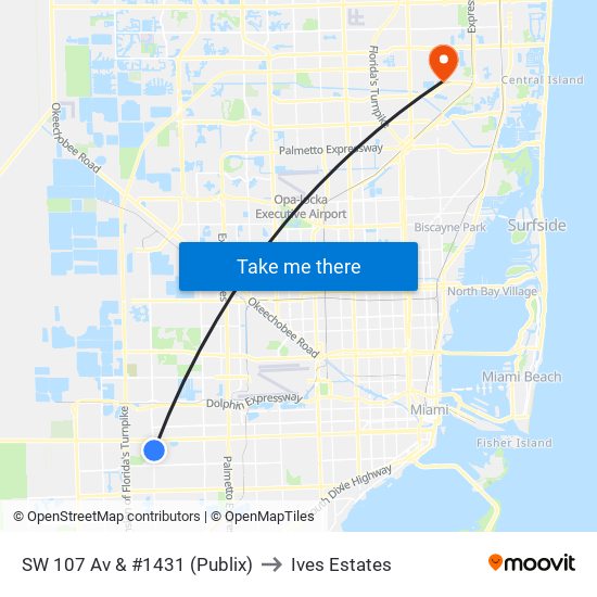 SW 107 Av & #1431 (Publix) to Ives Estates map