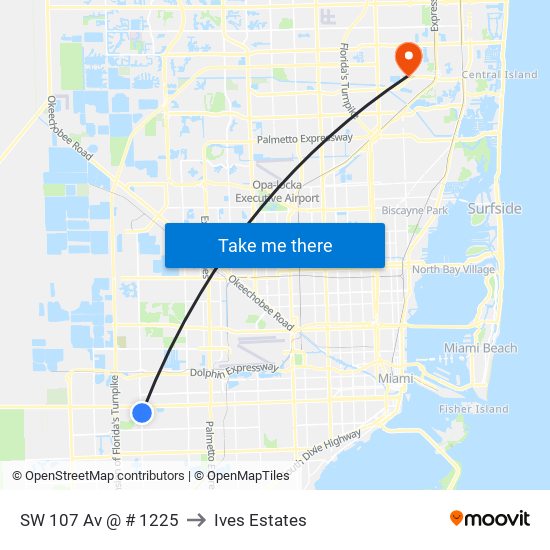 SW 107 Av @ # 1225 to Ives Estates map