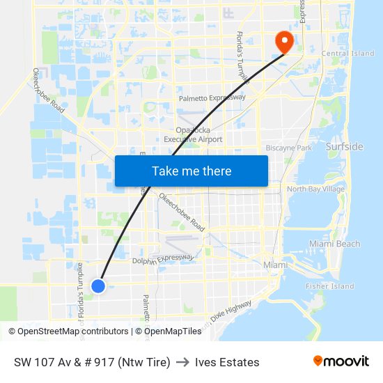 SW 107 Av & # 917 (Ntw Tire) to Ives Estates map