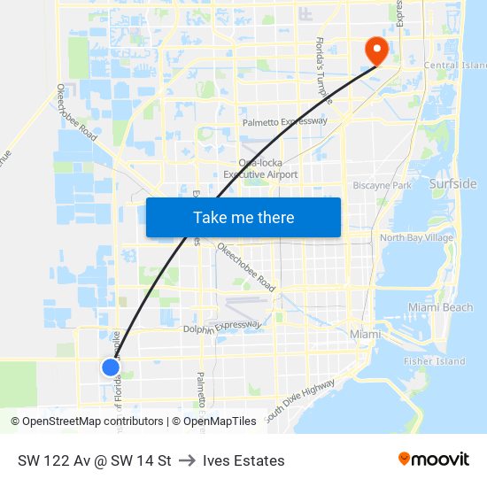 SW 122 Av @ SW 14 St to Ives Estates map