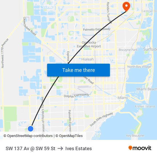 SW 137 Av @ SW 59 St to Ives Estates map
