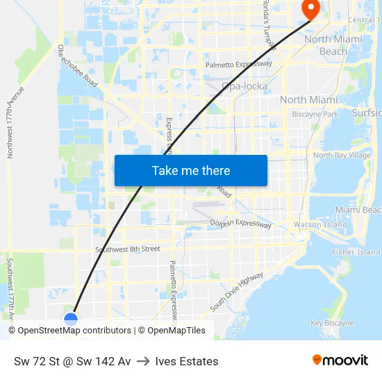 Sw 72 St @ Sw 142 Av to Ives Estates map