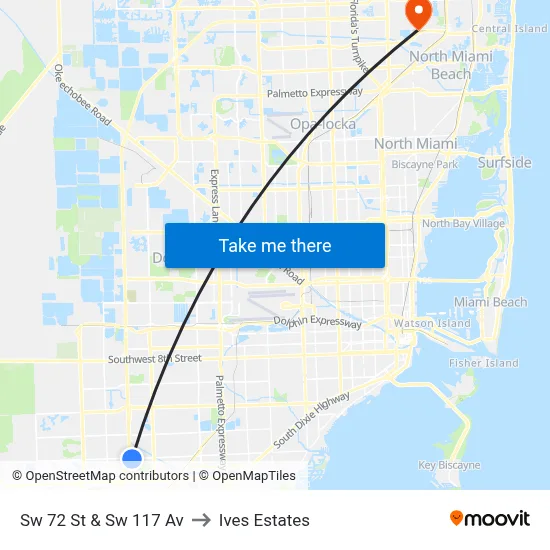 Sw 72 St & Sw 117 Av to Ives Estates map