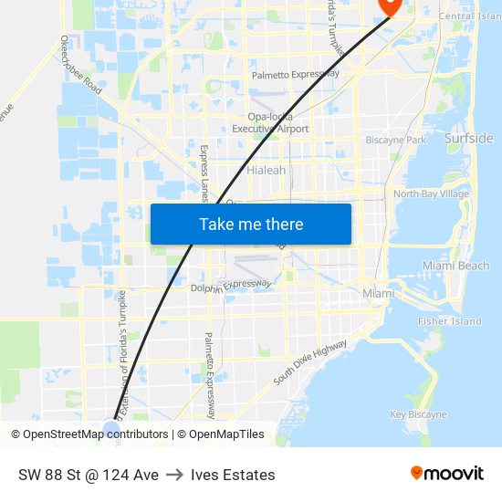 SW 88 St @ 124 Ave to Ives Estates map