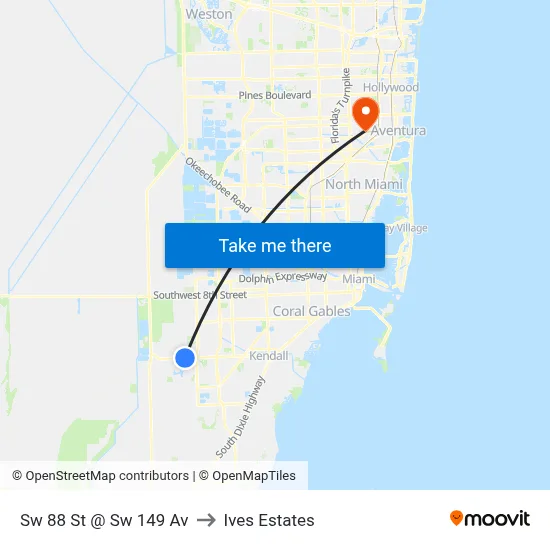 Sw 88 St @ Sw 149 Av to Ives Estates map