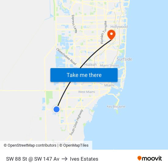 SW 88 St @ SW 147 Av to Ives Estates map