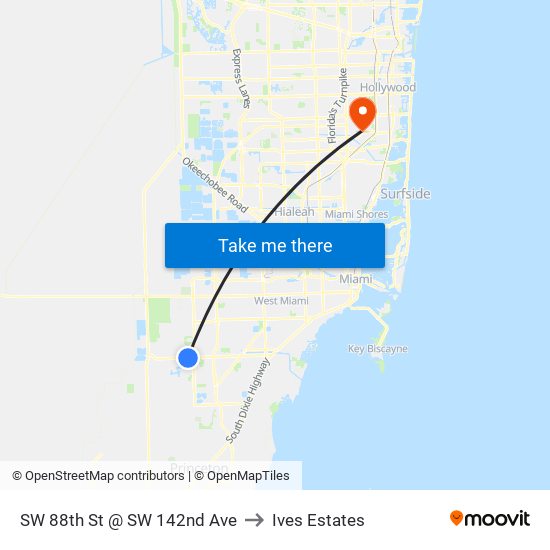 SW 88TH ST @ SW 142ND AVE to Ives Estates map