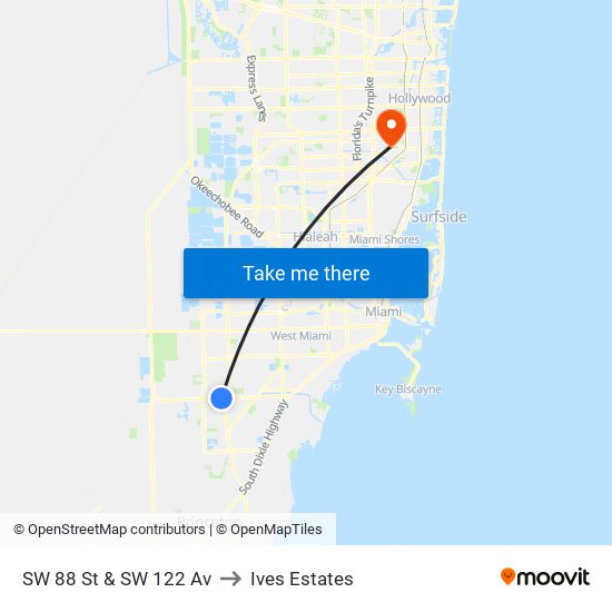 SW 88 St & SW 122 Av to Ives Estates map