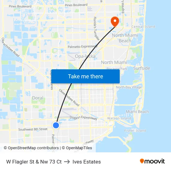 W Flagler St & Nw 73 Ct to Ives Estates map