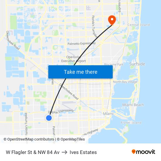 W Flagler St & NW 84 Av to Ives Estates map