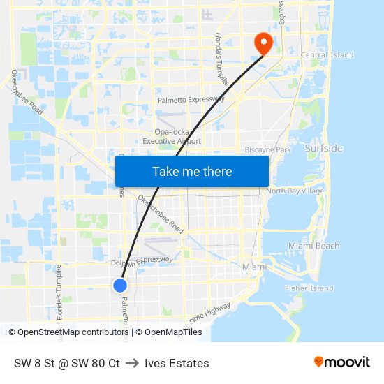 SW 8 St @ SW 80 Ct to Ives Estates map