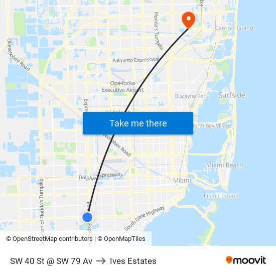 SW 40 St @ SW 79 Av to Ives Estates map