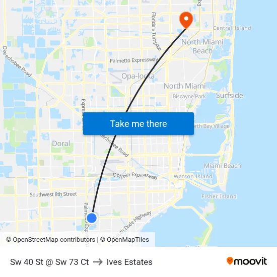 Sw 40 St @ Sw 73 Ct to Ives Estates map
