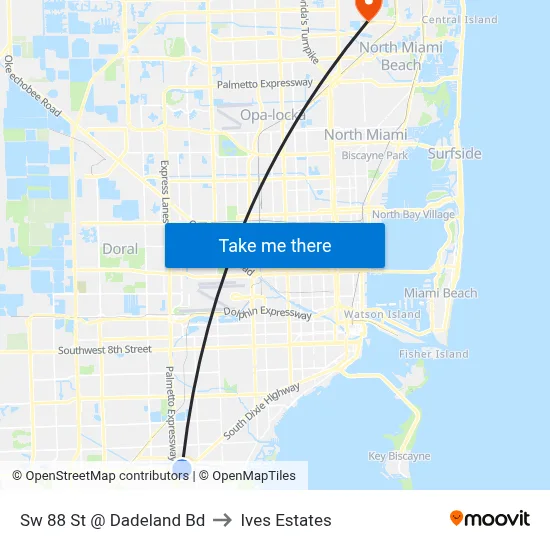Sw 88 St @ Dadeland Bd to Ives Estates map