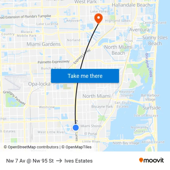 Nw 7 Av @ Nw 95 St to Ives Estates map