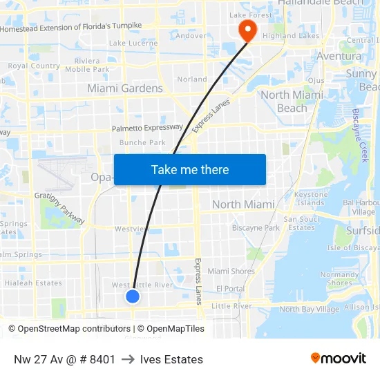 Nw 27 Av @ # 8401 to Ives Estates map