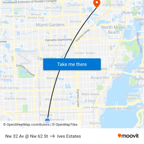 Nw 32 Av @ Nw 62 St to Ives Estates map