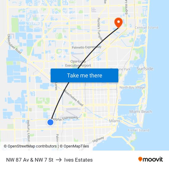 NW 87 Av & NW 7 St to Ives Estates map