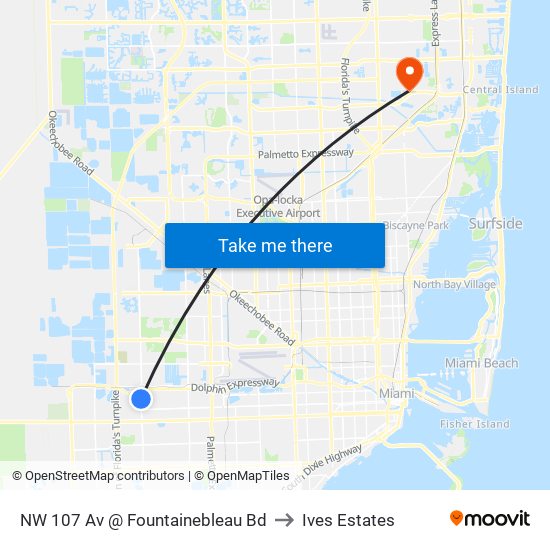 NW 107 Av @ Fountainebleau Bd to Ives Estates map