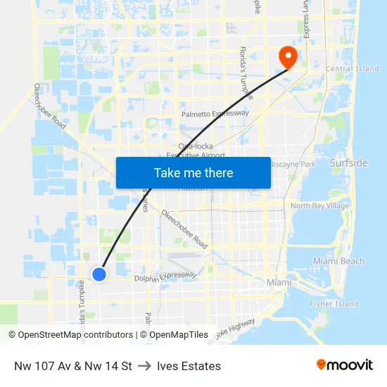 Nw 107 Av & Nw 14 St to Ives Estates map