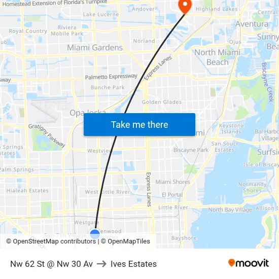 Nw 62 St @ Nw 30 Av to Ives Estates map