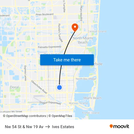 Nw 54 St & Nw 19 Av to Ives Estates map
