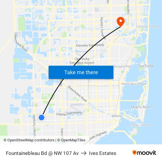 Fountainebleau Bd @ NW 107 Av to Ives Estates map