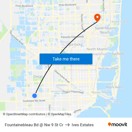 Fountainebleau Bd @ Nw 9 St Cr to Ives Estates map