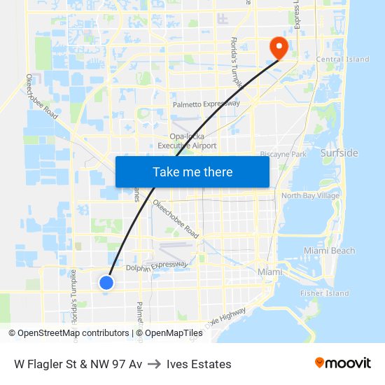 W Flagler St & NW 97 Av to Ives Estates map