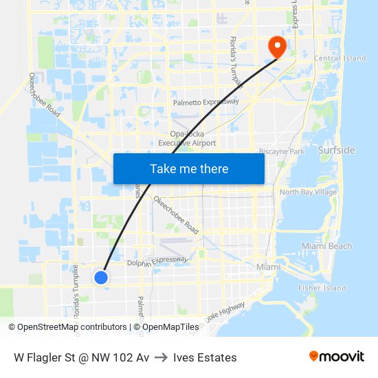 W Flagler St @ NW 102 Av to Ives Estates map