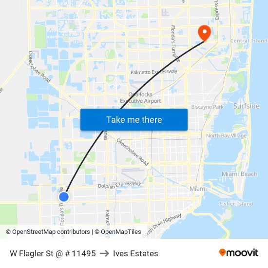 W Flagler St @ # 11495 to Ives Estates map