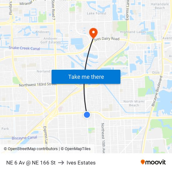 NE 6 Av @ NE 166 St to Ives Estates map