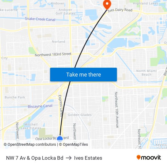 NW 7 Av & Opa Locka Bd to Ives Estates map