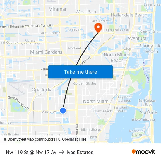 Nw 119 St @ Nw 17 Av to Ives Estates map