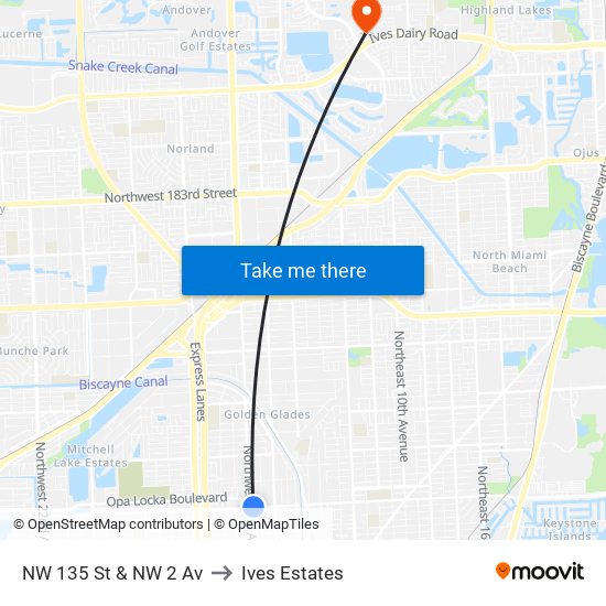 NW 135 St & NW 2 Av to Ives Estates map