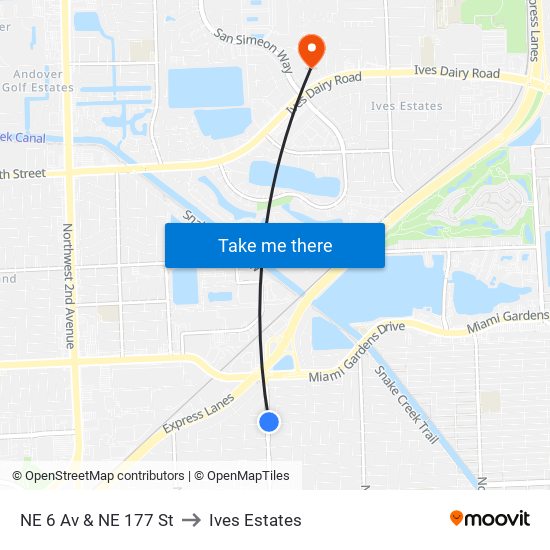 NE 6 Av & NE 177 St to Ives Estates map