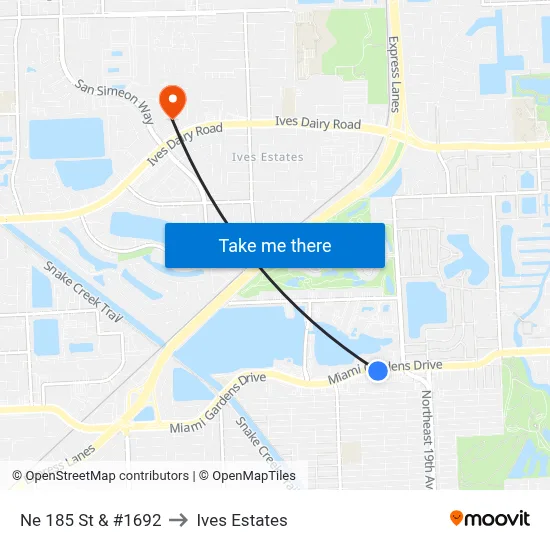 Ne 185 St & #1692 to Ives Estates map