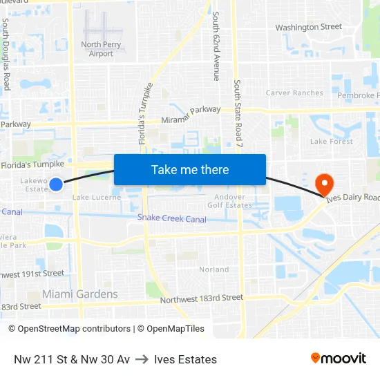 Nw 211 St & Nw 30 Av to Ives Estates map
