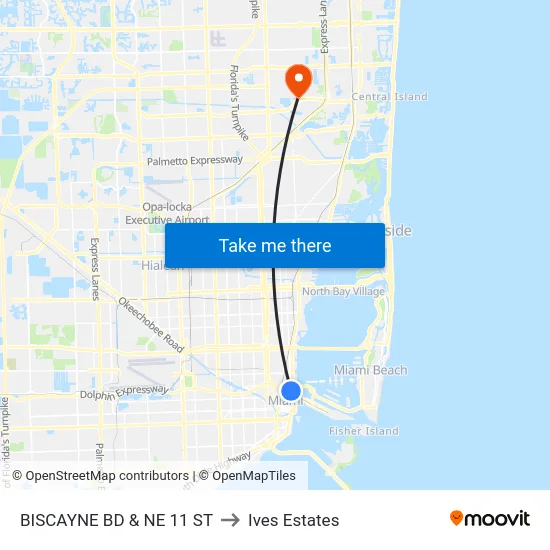Biscayne Bd & Ne 11 St to Ives Estates map