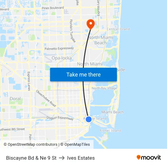 Biscayne Bd & Ne 9 St to Ives Estates map