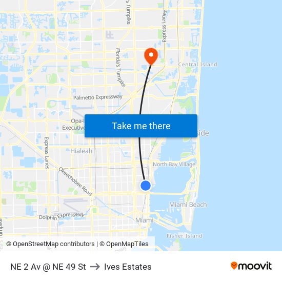 NE 2 Av @ NE 49 St to Ives Estates map
