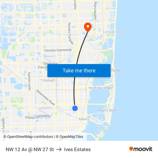 NW 12 Av @ NW 27 St to Ives Estates map