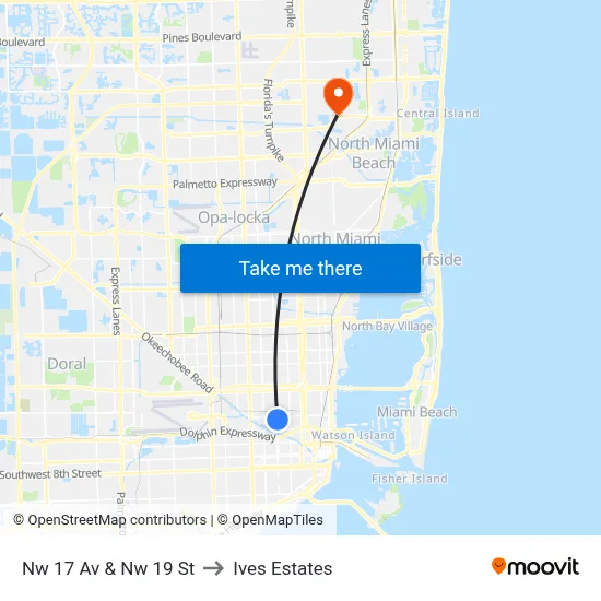Nw 17 Av & Nw 19 St to Ives Estates map