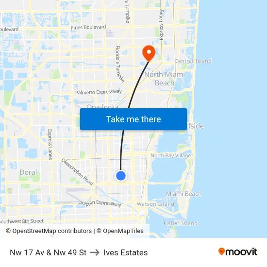Nw 17 Av & Nw 49 St to Ives Estates map
