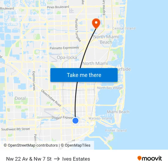 Nw 22 Av & Nw 7 St to Ives Estates map
