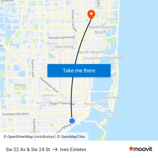 Sw 22 Av & Sw 24 St to Ives Estates map